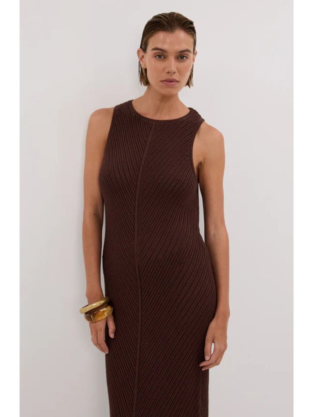 DISSH Bloom Chocolate Crochet Maxi Dress Knit Fitted Sleeveless Brown Large - Picture 11 of 14